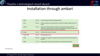 Installation through ambari
hortonworks.com
 