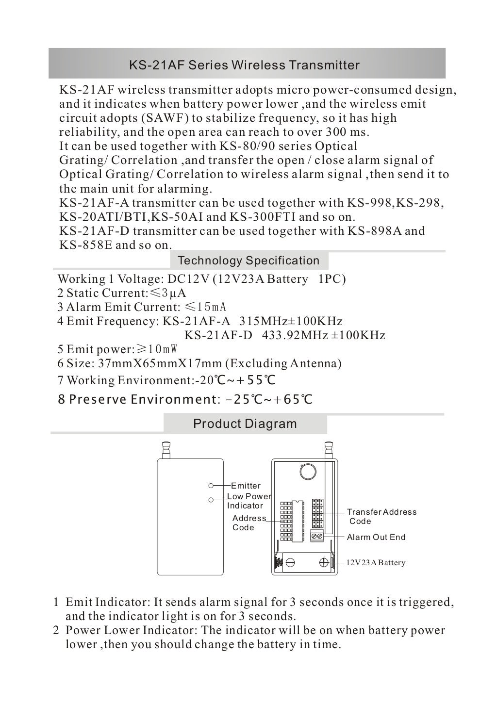 Wireless Emitter Wireless transfer alarm transmitter wired to