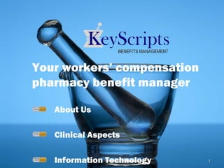 Your workers’ compensation pharmacy benefit manager About Us Clinical Aspects Information Technology 