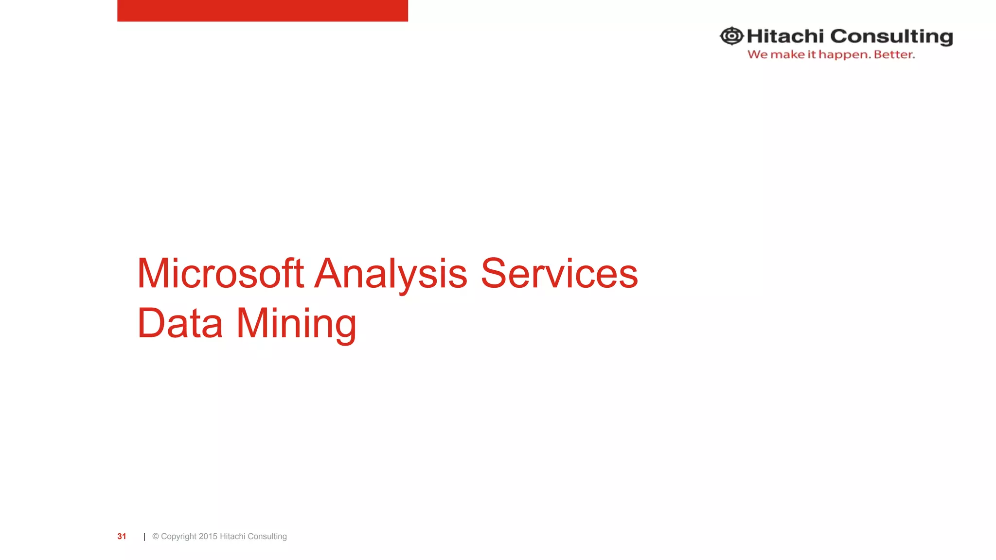 | © Copyright 2015 Hitachi Consulting31 Microsoft Analysis Services Data Mining 