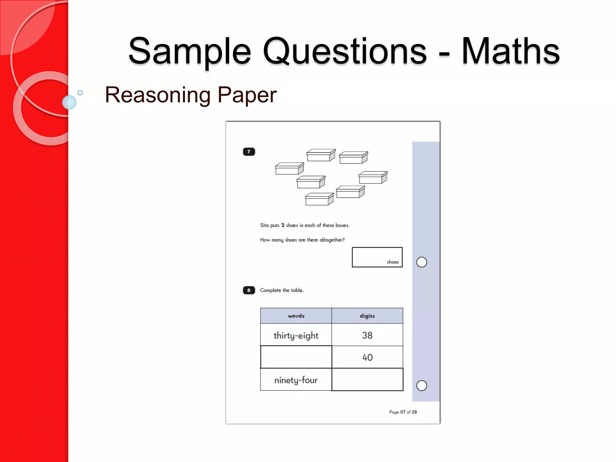 Sample Questions - Maths
Reasoning Paper
 