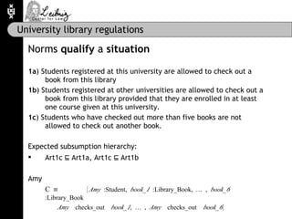University library regulations <ul><li>Norms  qualify  a  situation </li></ul><ul><li>1a ) Students registered at this uni...