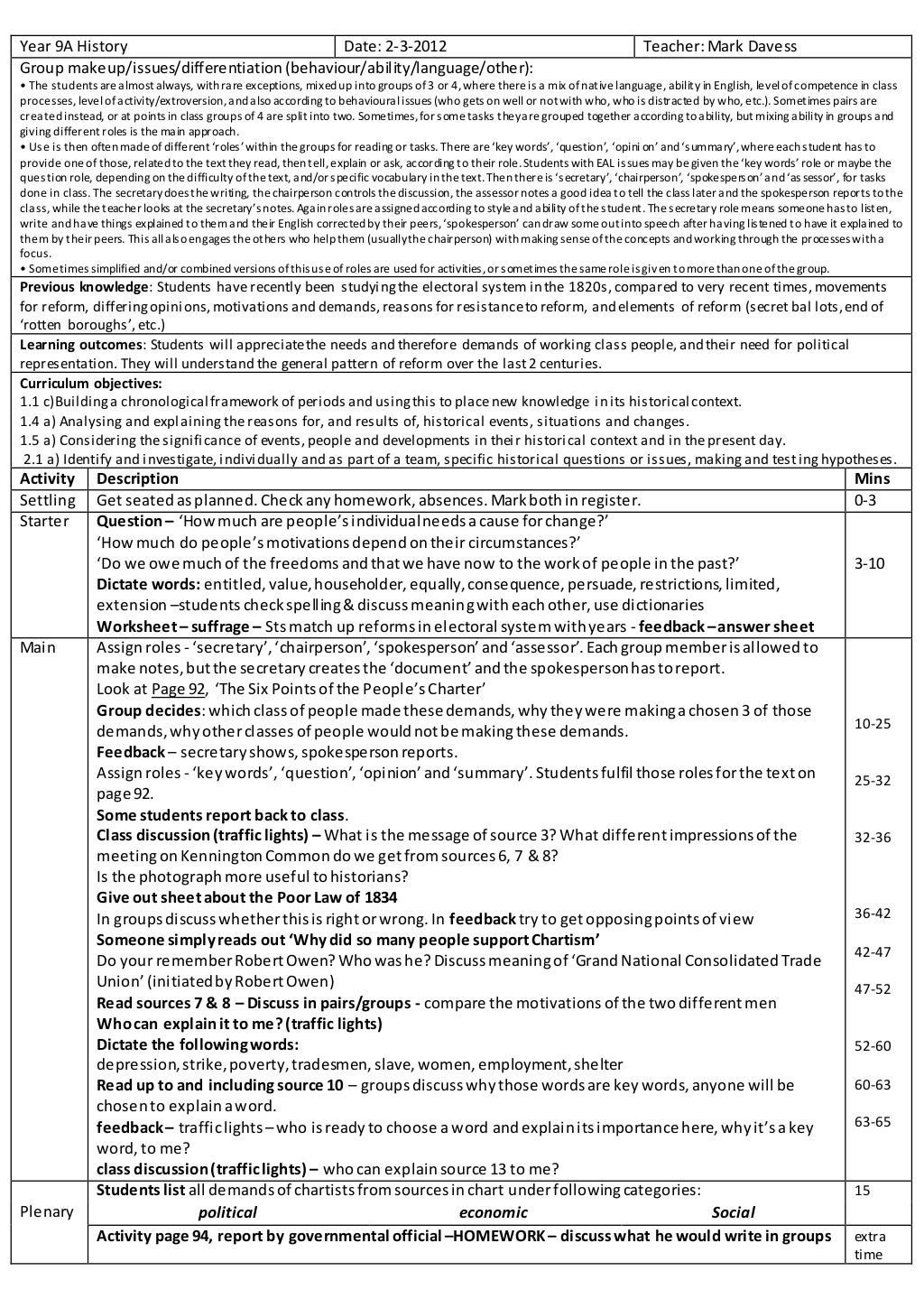 KS3 history lesson plans