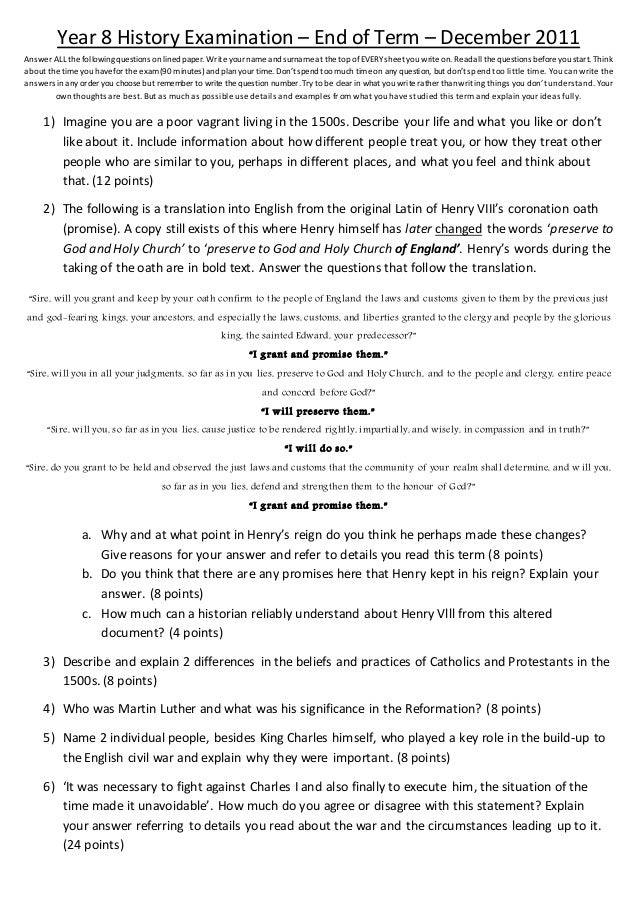 ks3 history end of term tests