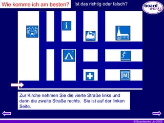 Wie komme ich am besten? Zum Stadion nehmen Sie die erste Straße links.  Es ist auf der linken Seite. Ist das richtig oder falsch? Zum Bahnhof nehmen Sie die dritte Straße links.  Er ist auf der rechten Seite. Zum Schwimmbad nehmen Sie die vierte Straße links und dann die erste Straße rechts.  Es ist auf der linken Seite. Zum Krankenhaus gehen Sie geradeaus.  Es ist auf der linken Seite. Zum Campingplatz nehmen Sie die zweite Straße links.  Er ist auf der rechten Seite. Zum Verkehrsamt nehmen Sie die zweite Straße links.  Es ist auf der rechten Seite. Zur Kirche nehmen Sie die vierte Straße links und dann die zweite Straße rechts.  Sie ist auf der linken Seite. 