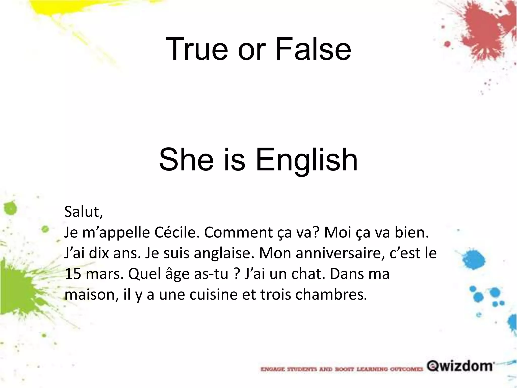 Dominique Damien Quel âge A T Il KS3 Year 7 French Test