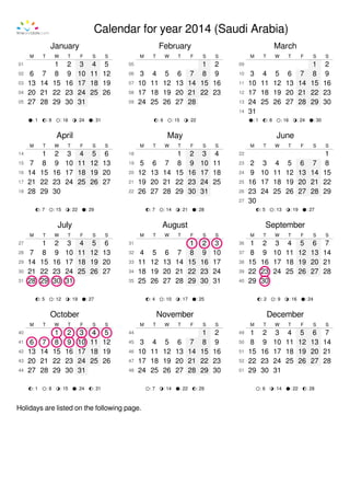 Saudi Arabia 2014 calendar