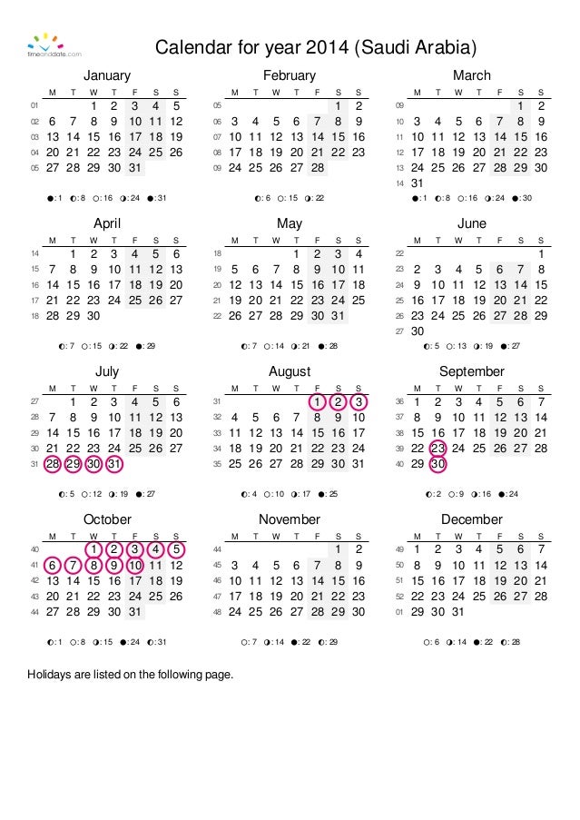 Saudi Arabia 2014 Calendar