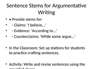 Sentences Using Argue Argumentative Writing Training for HS ELA | PPTX