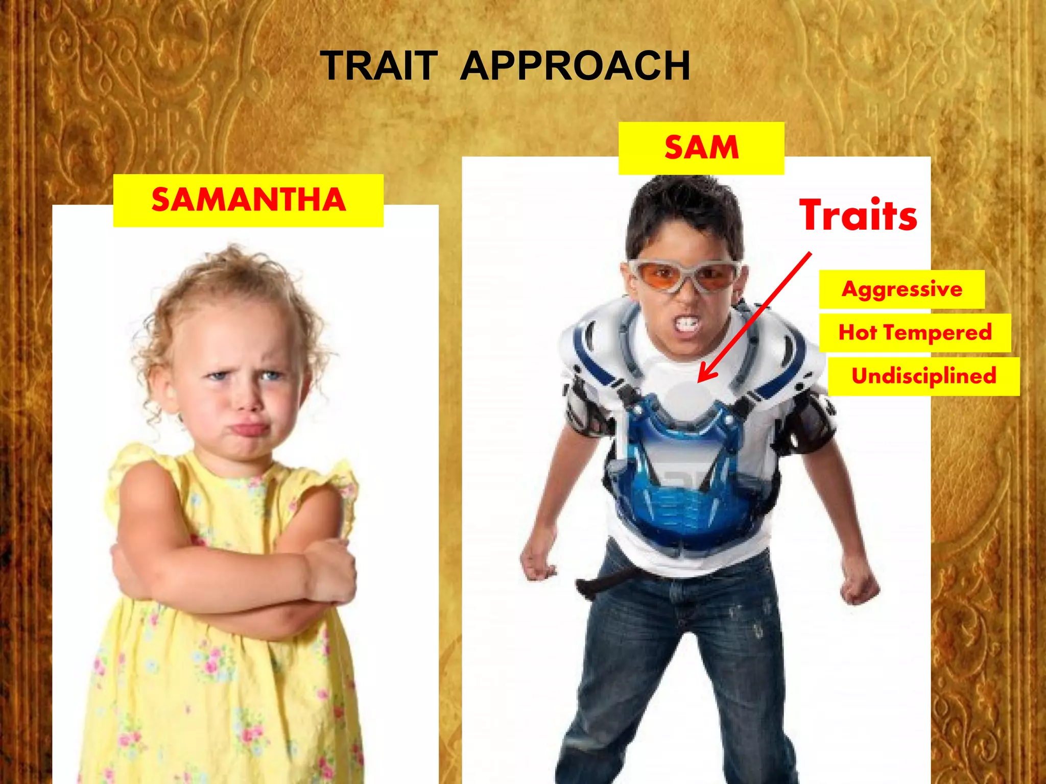 SAM
SAMANTHA
Traits
Aggressive
Hot Tempered
Undisciplined
TRAIT APPROACH
 