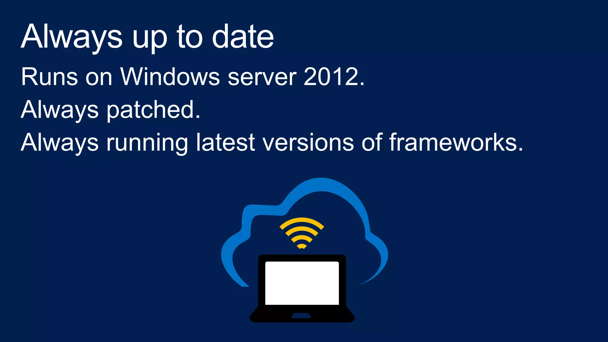 Runs on Windows server 2012.
Always patched.
Always running latest versions of frameworks.
 