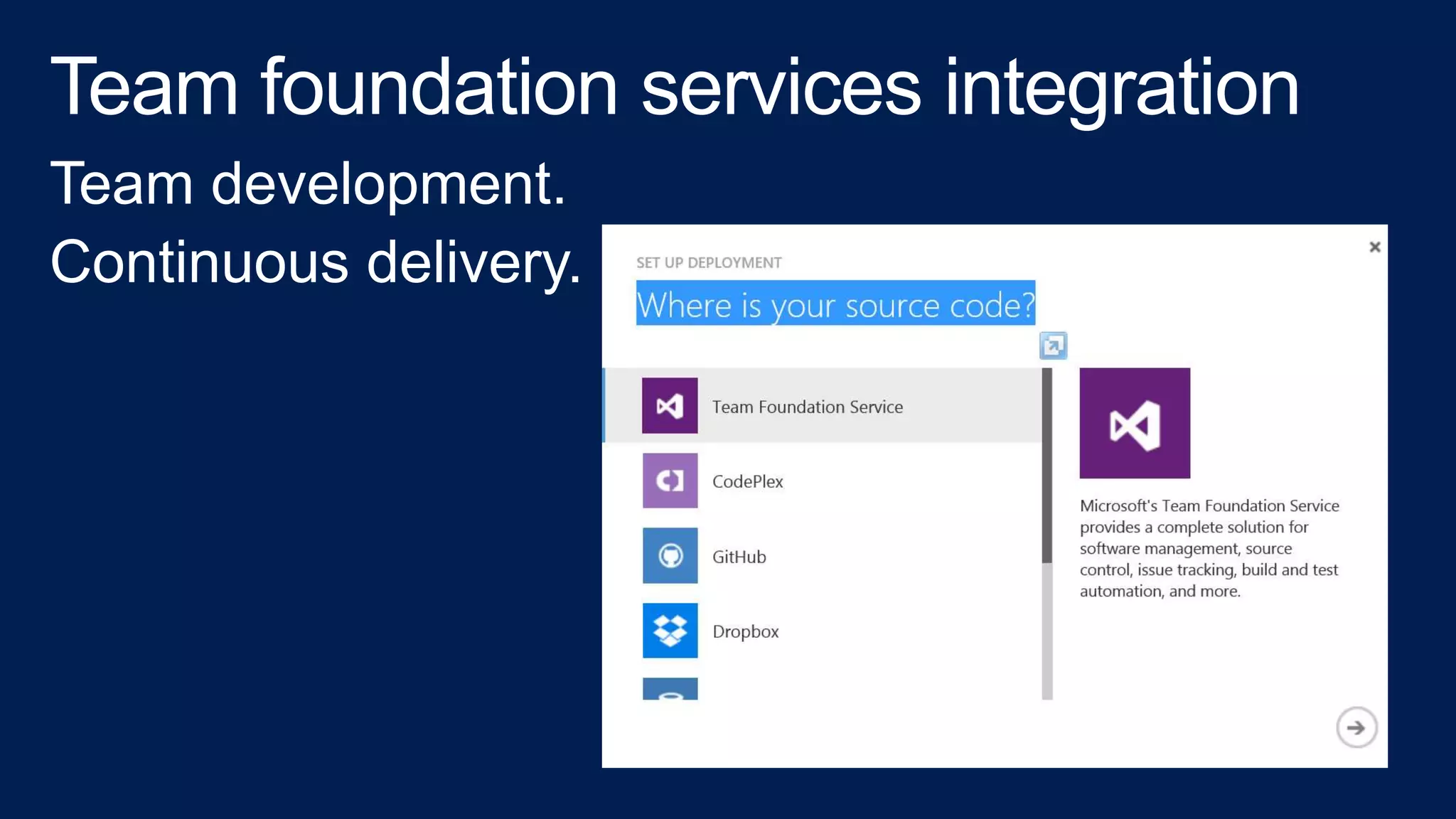Team development.
Continuous delivery.
 