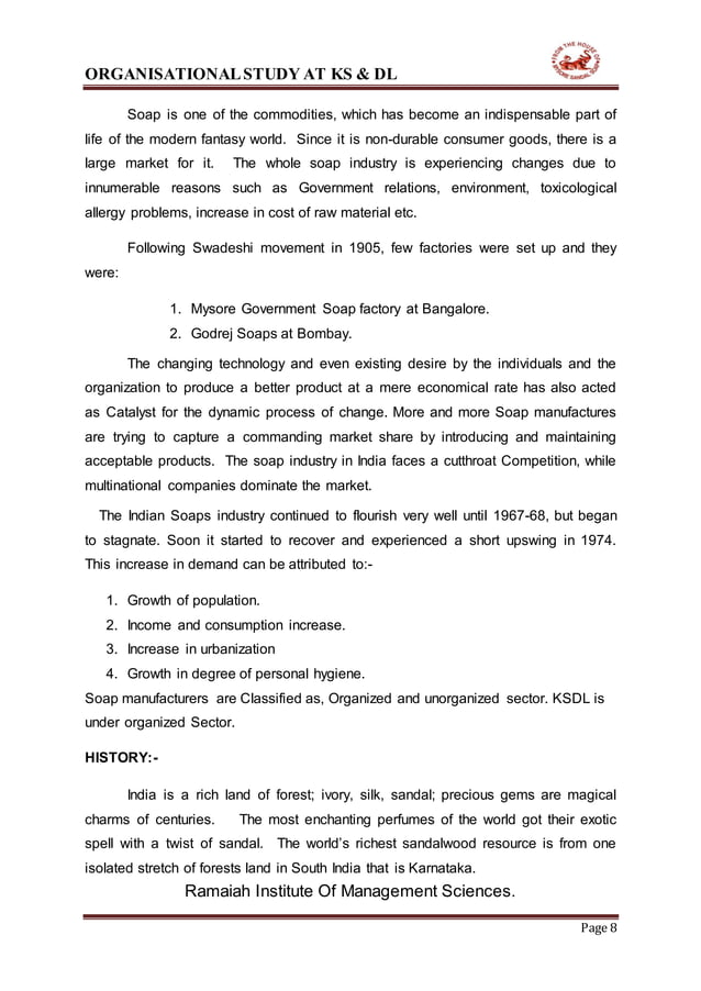 KARNATAKA SOAPS & DETERGENTS LIMITED (KS&DL) Internship report (manoj