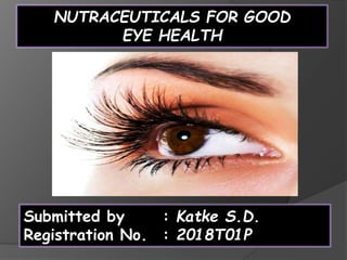 NUTRACEUTICALS FOR GOOD
EYE HEALTH
Submitted by : Katke S.D.
Registration No. : 2018T01P
 