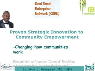 Proven Strategic Innovation to  Community Empowerment ,[object Object],[object Object],[object Object],By:  Abdul D. Mohammed, CEO, KSEN 