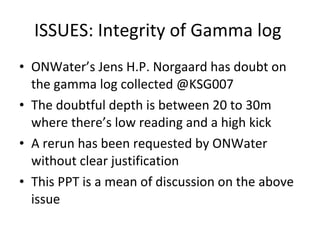 ISSUES: Integrity of Gamma log  ,[object Object],[object Object],[object Object],[object Object]