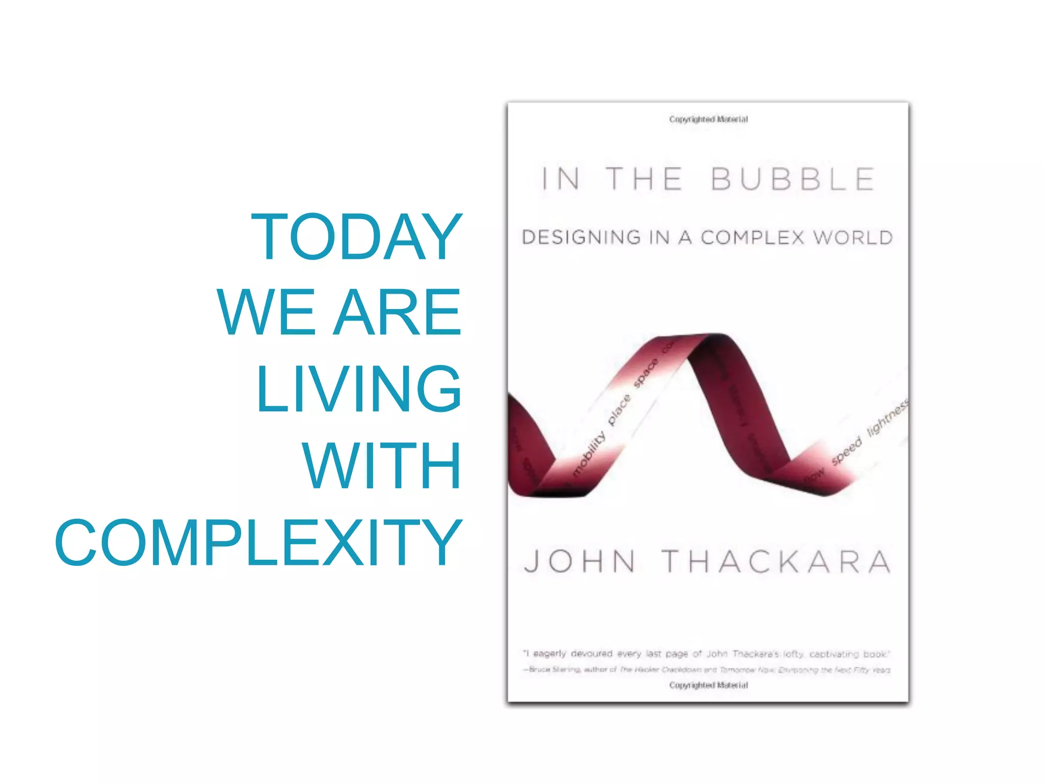 TODAY
WE ARE
LIVING
WITH
COMPLEXITY
 
