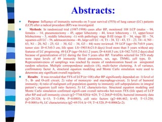Abstracts: <ul><li>Purpose : Influence of immunity networks on 5-year survival (5YS) of lung cancer (LC) patients (LCP) af...
