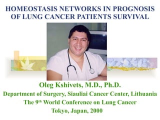 HOMEOSTASIS NETWORKS IN PROGNOSIS OF LUNG CANCER PATIENTS SURVIVAL Oleg Kshivets, M.D., Ph.D. Department of Surgery, Siauliai Cancer Center, Lithuania The 9 th  World Conference on Lung Cancer Tokyo, Japan, 2000  