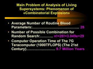 Main Problem of Analysis of Living Supersystems: Phenomenon of «Combinatorial Explosion» <ul><li>Average Number of Routine...