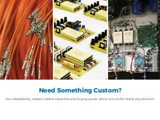 Need Something Custom?
Our adaptability, subject matter expertise and buying power allow us to build nearly any product.
 