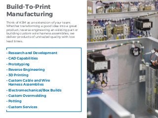 Build-To-Print-
Manufacturing
Think of KSM as an extension of your team.
Whether transforming a good idea into a great
pro...