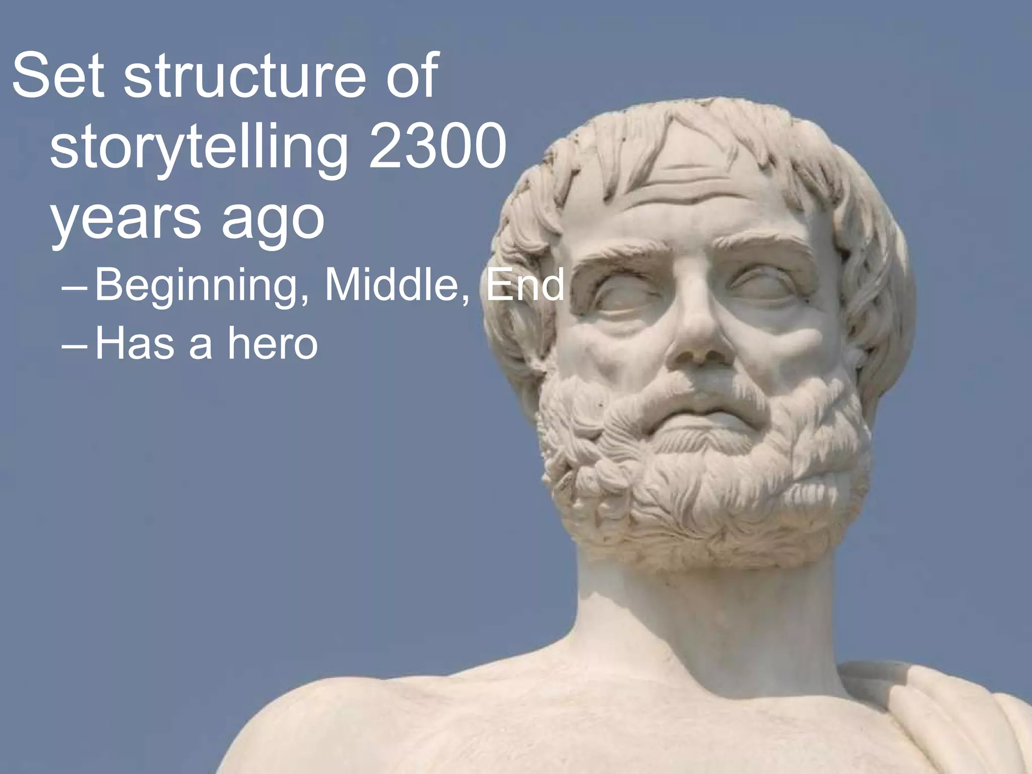 Set structure of storytelling 2300 years ago Beginning, Middle, End Has a hero 