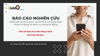 BÁO CÁO NGHIÊN CỨU
Khảo sát về thói quen và sở thích sử dụng điện
thoại di động và dịch vụ mạng di động
Khảo sát được thực hiện tháng 3-2024
bởi infoQ Việt Nam
 