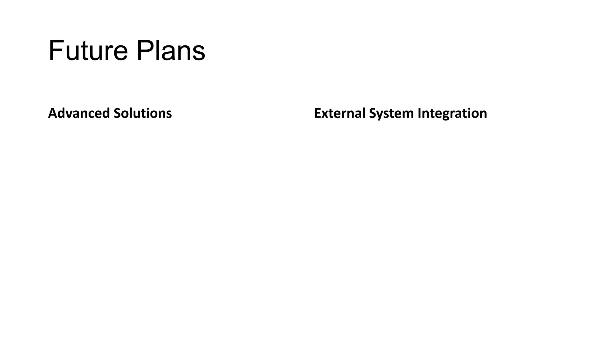 Future Plans
Advanced Solutions External System Integration
 