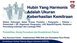 Konfederasi Serikat Pekerja Migas Indonesia (KSPMI)
Hubin Yang Harmonis
Adalah Ukuran
Keberhasilan Kemitraan
Sistem Hubung...
