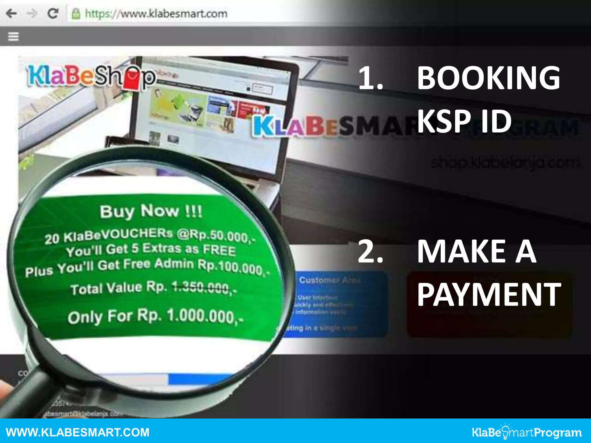 WWW.KLABESMART.COM
1. BOOKING
KSP ID
2. MAKE A
PAYMENT
 