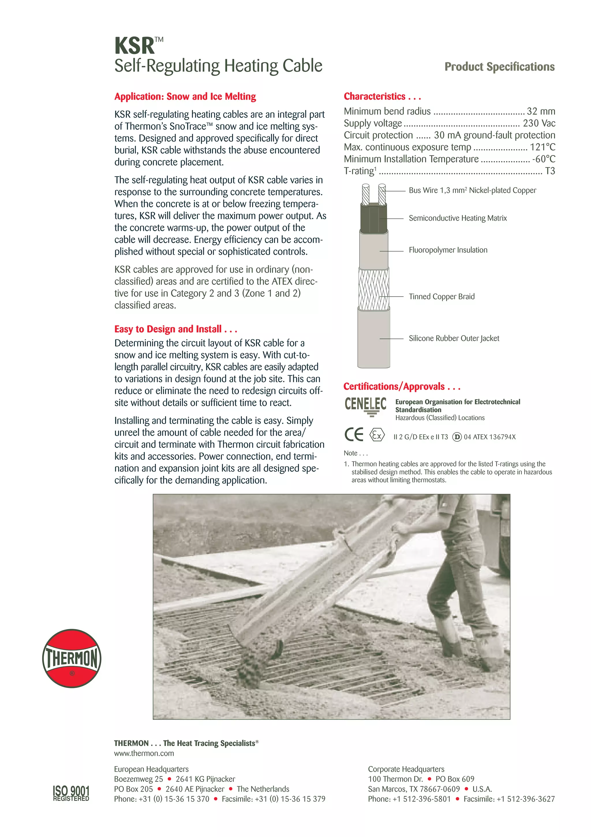Thermon KSR2 Heat Tracing Cable Spec Sheet PDF