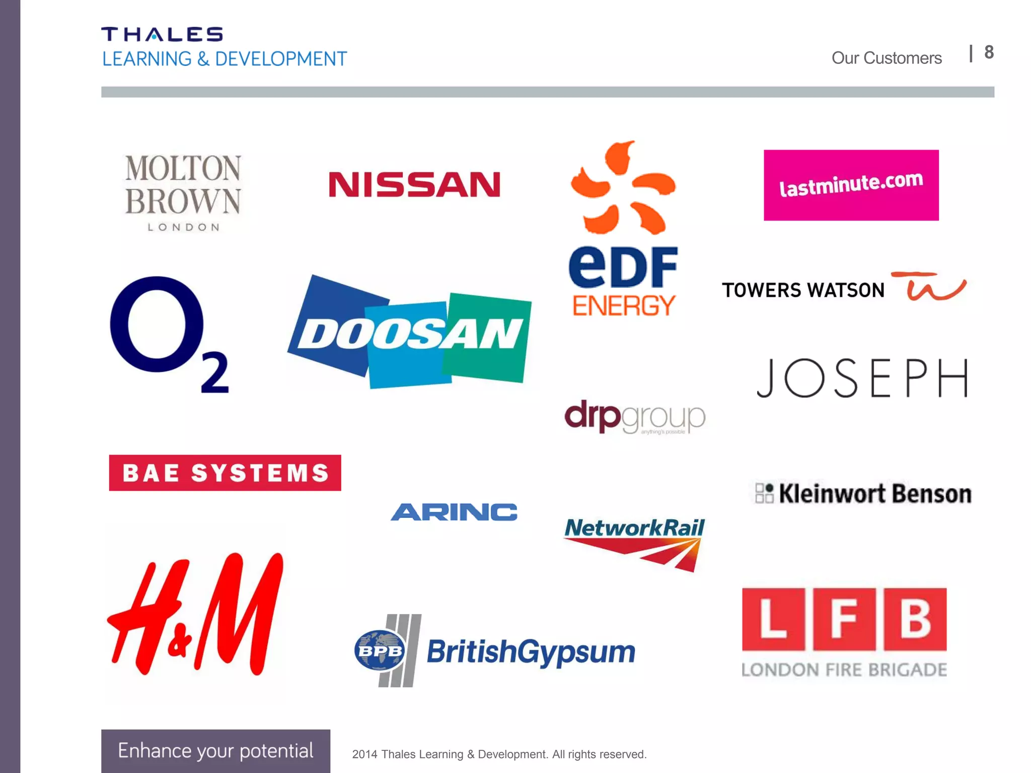2014 Thales Learning & Development. All rights reserved.
| 8Our Customers
 