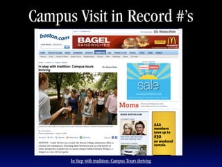 Campus Visit in Record #’s




      In Step with tradition: Campus Tours thriving
 