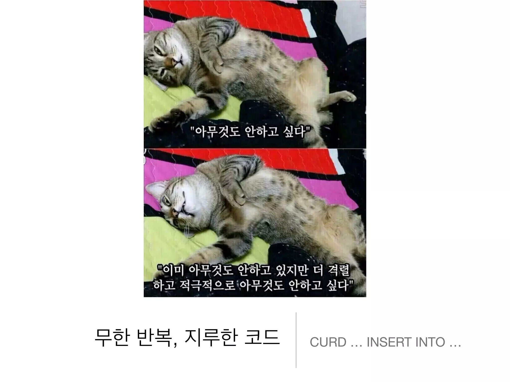 무한 반복, 지루한 코드 CURD … INSERT INTO …
 