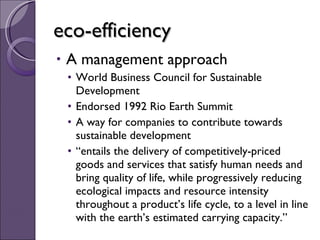 Concepts, impacts & benefits of eco-efficiency