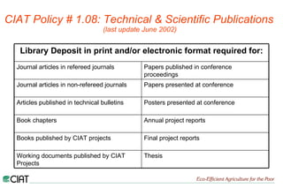 AAA - Benchmarking Results CIAT
