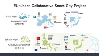 EU-Japan Collaborative Smart City Project
(2013-2015)
(2016-2018)
Funded by FP7/NICT
Funded by Horizon2020/NICT
ClouT Project
BigClouT Project
 