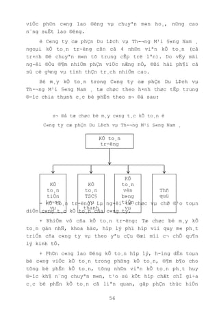 56
viÖc ph©n c«ng lao ®éng vµ chuyªn m«n ho¸, n©ng cao
n¨ng suÊt lao ®éng.
ë C«ng ty cæ phÇn Du LÞch vµ Th-¬ng M¹i §«ng Nam ¸
ngoµi kÕ to¸n tr-ëng cßn cã 4 nh©n viªn kÕ to¸n (cã
tr×nh ®é chuyªn m«n tõ trung cÊp trë lªn). Do vËy mäi
ng-êi ®Òu ®¶m nhiÖm phÇn viÖc nÆng nÒ, ®ßi hái ph¶i cã
sù cè g¾ng vµ tinh thÇn tr¸ch nhiÖm cao.
Bé m¸y kÕ to¸n trong C«ng ty cæ phÇn Du LÞch vµ
Th-¬ng M¹i §«ng Nam ¸ tæ chøc theo h×nh thøc tËp trung
®-îc chia thµnh c¸c bé phËn theo s¬ ®å sau:
s¬ ®å tæ chøc bé m¸y c«ng t¸c kÕ to¸n ë
C«ng ty cæ phÇn Du LÞch vµ Th-¬ng M¹i §«ng Nam ¸
- KÕ to¸n tr-ëng: Lµ ng-êi tæ chøc vµ chØ ®¹o toµn
diÖn c«ng t¸c kÕ to¸n cña c«ng ty.
+ NhiÖm vô cña kÕ to¸n tr-ëng: Tæ chøc bé m¸y kÕ
to¸n gän nhÑ, khoa häc, hîp lý phï hîp víi quy m« ph¸t
triÓn cña c«ng ty vµ theo yªu cÇu ®æi míi c¬ chÕ qu¶n
lý kinh tÕ.
+ Ph©n c«ng lao ®éng kÕ to¸n hîp lý, h-íng dÉn toµn
bé c«ng viÖc kÕ to¸n trong phßng kÕ to¸n, ®¶m b¶o cho
tõng bé phËn kÕ to¸n, tõng nh©n viªn kÕ to¸n ph¸t huy
®-îc kh¶ n¨ng chuyªn m«n, t¹o sù kÕt hîp chÆt chÏ gi÷a
c¸c bé phËn kÕ to¸n cã liªn quan, gãp phÇn thùc hiÖn
KÕ to¸n
tr-ëng
KÕ to¸n
tr-ëng
KÕ
to¸n
vèn
b»ng
tiÒn
vµ
thanh
to¸n
c«ng
nî
Thñ
quü
KÕ
to¸n
tiÒn
l-¬ng
vµ
BHXH
KÕ
to¸n
TSC§
vµ
thanh
to¸n
 