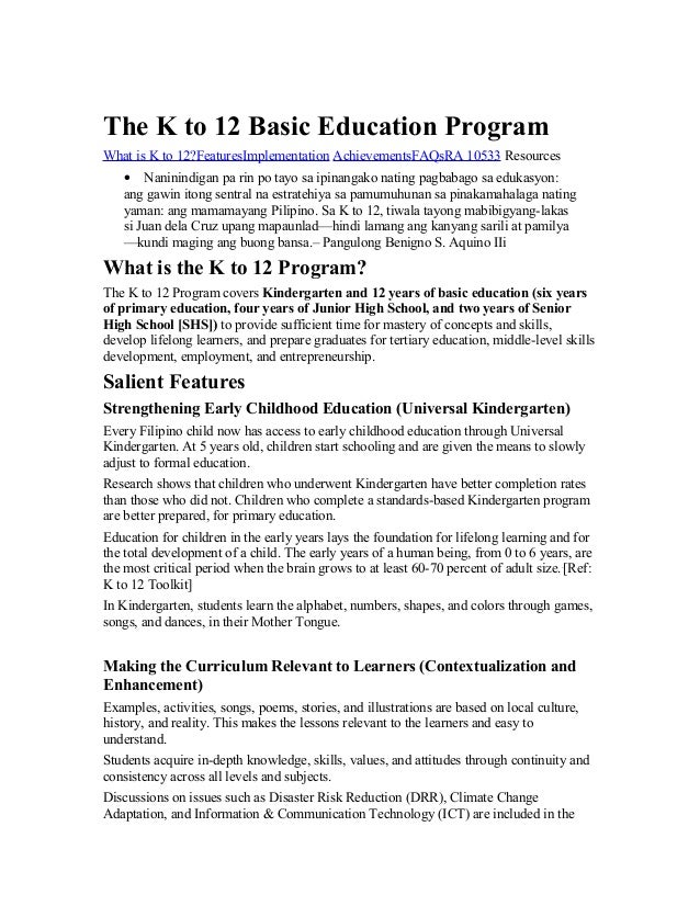 Thesis about k-12 program in the philippines