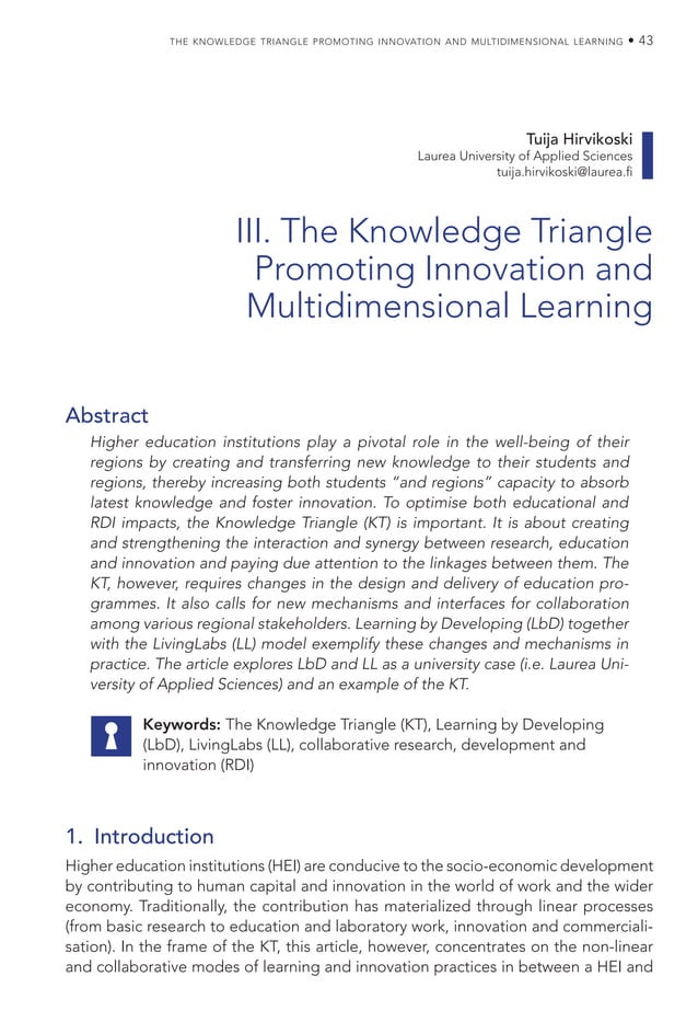 The Knowledge Triangle Promoting Innovation and Multidimensional ...