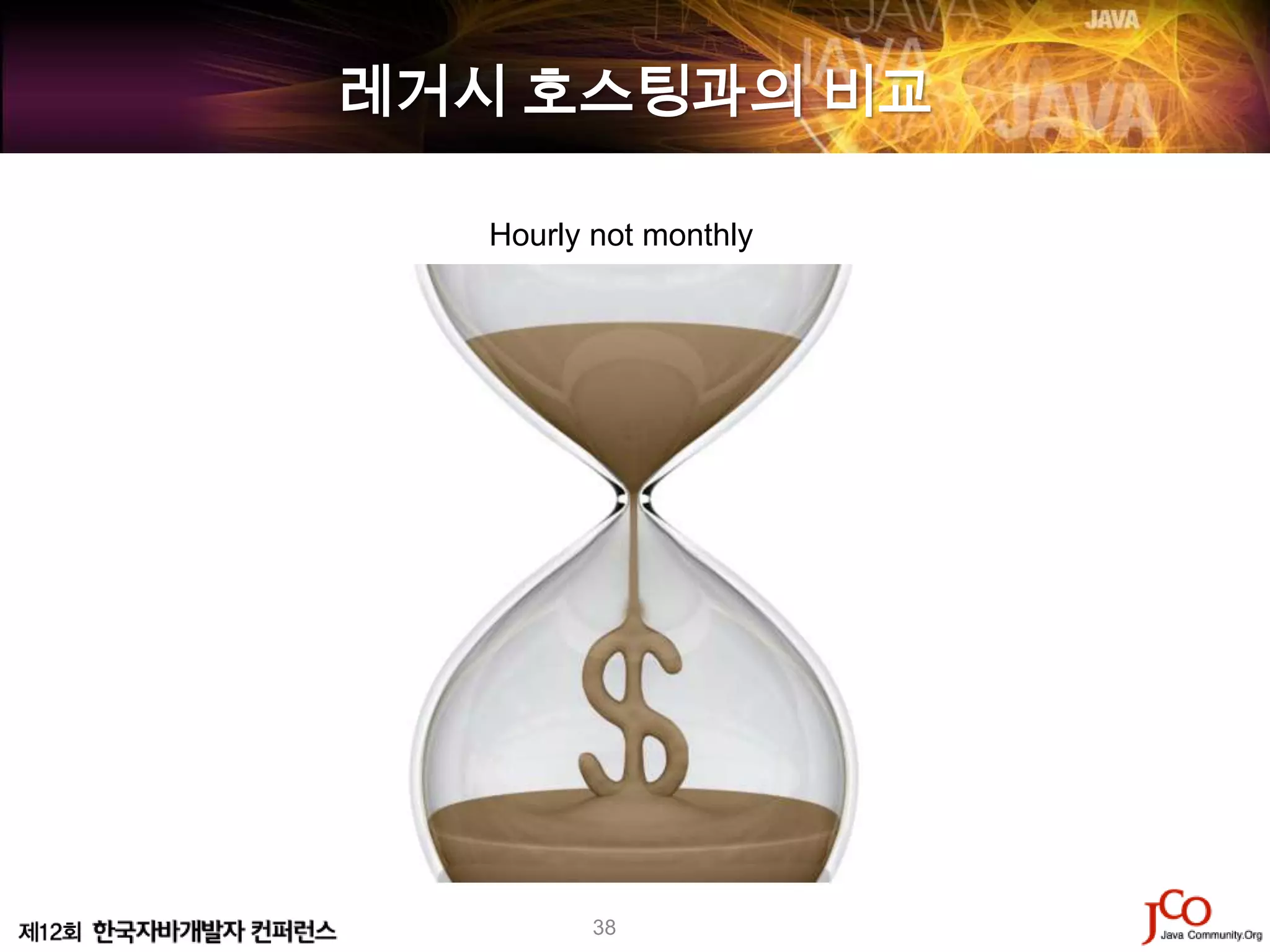 레거시 호스팅과의 비교

   Hourly not monthly




          38
 