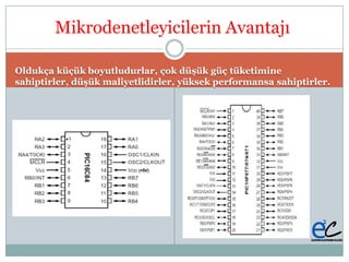 Mikrodenetleyicilerin Avantajı
Oldukça küçük boyutludurlar, çok düşük güç tüketimine
sahiptirler, düşük maliyetlidirler, yüksek performansa sahiptirler.
 