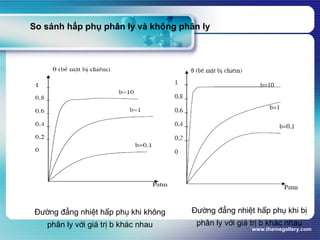www.themegallery.com
So sánh hấp phụ phân ly và không phân ly
Đường đẳng nhiệt hấp phụ khi bị
phân ly với giá trị b khác nhau
Đường đẳng nhiệt hấp phụ khi không
phân ly với giá trị b khác nhau
 