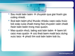 www.themegallery.com
 Sau moãi laàn taåm  chuyeån qua giai ñoaïn gia
coâng nhieät.
 Soá laàn taåm phuï thuoäc nhieàu vaøo caáu truùc
loã xoáp cuûa chaát mang ñeå chuyeån vaän chaát
ñeán taän beân trong mao quaûn.
 Mao quaûn nhoû, taêng soá laàn taåm  laøm bít
caùc mao quaûn  coù theå laøm maát taùc duïng
xuùc taùc  phaûi tìm soá laàn taåm toái öu.
 