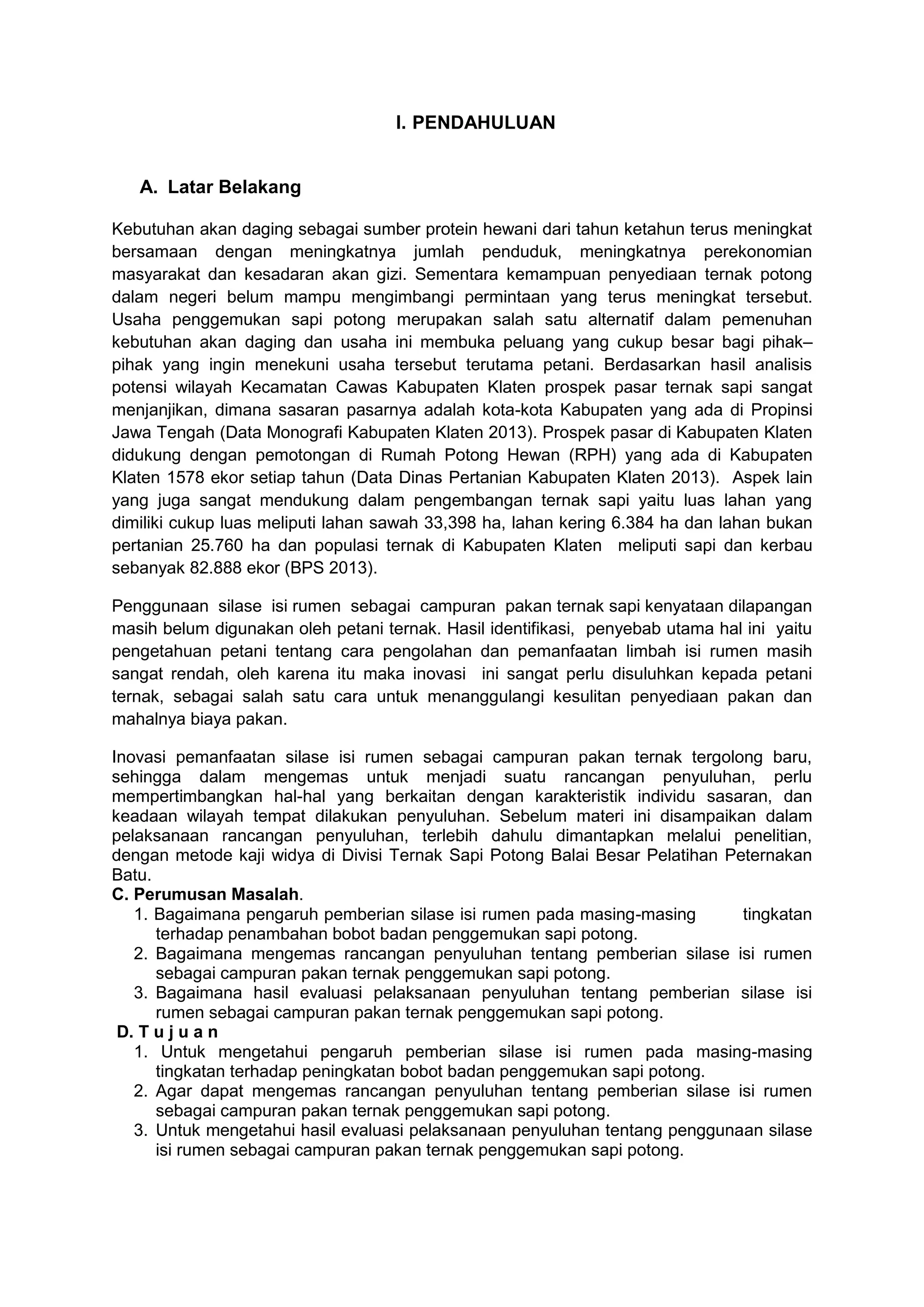 Rancangan Penyuluhan Penggunaan Silase Isi Rumen Kulit Buah Kakao ...