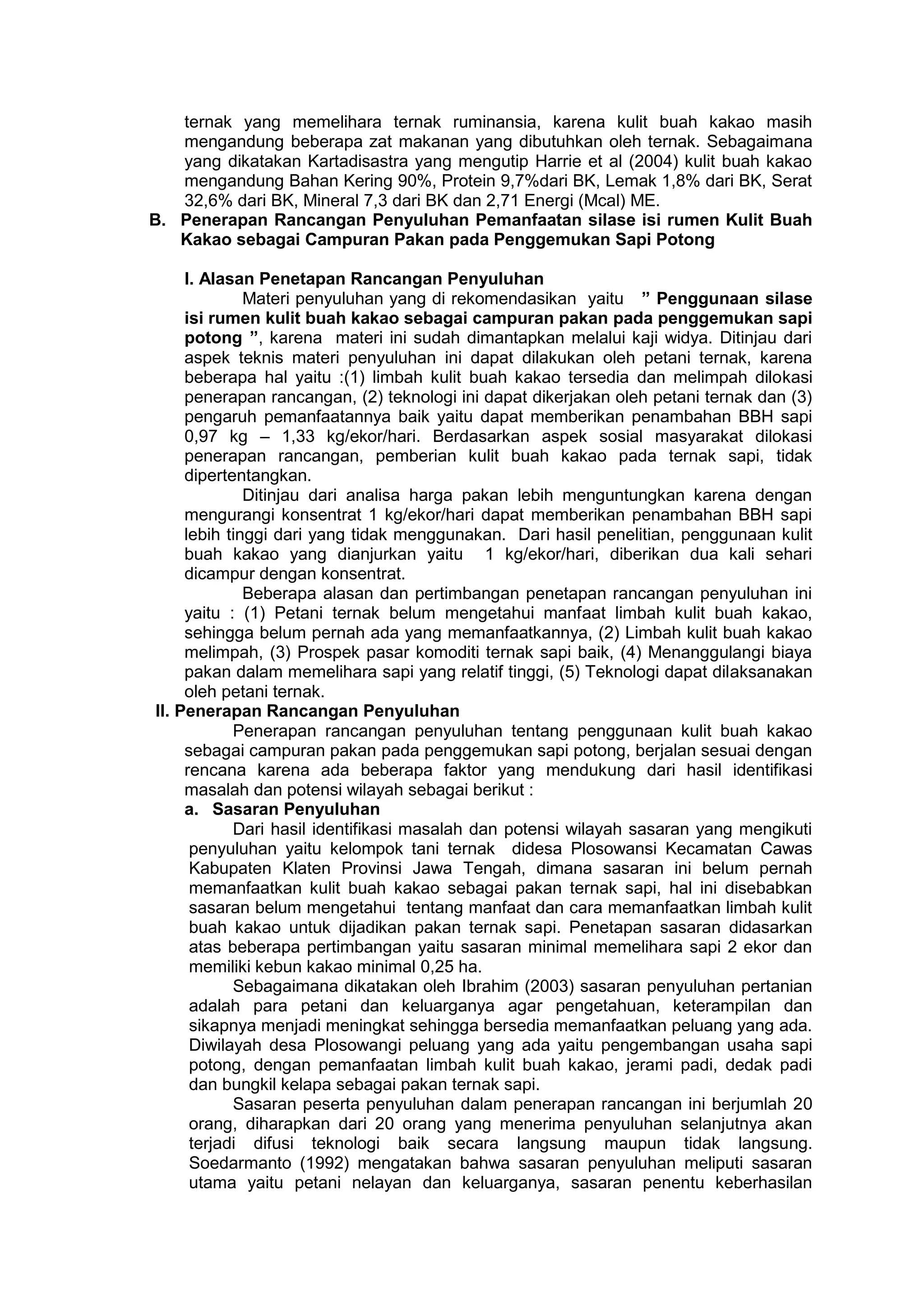 Rancangan Penyuluhan Penggunaan Silase Isi Rumen Kulit Buah Kakao ...