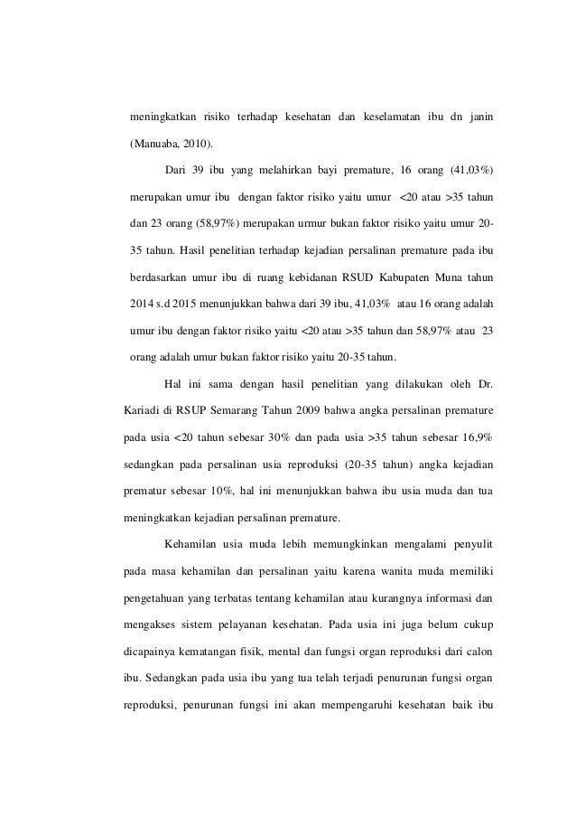 GAMBARAN FAKTOR-FAKTOR PENYEBAB PERSALINAN PREMATURE DI 