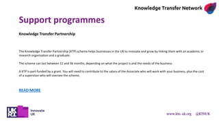 www.ktn-uk.org @KTNUK
Support programmes
Knowledge Transfer Partnership
The Knowledge Transfer Partnership (KTP) scheme he...