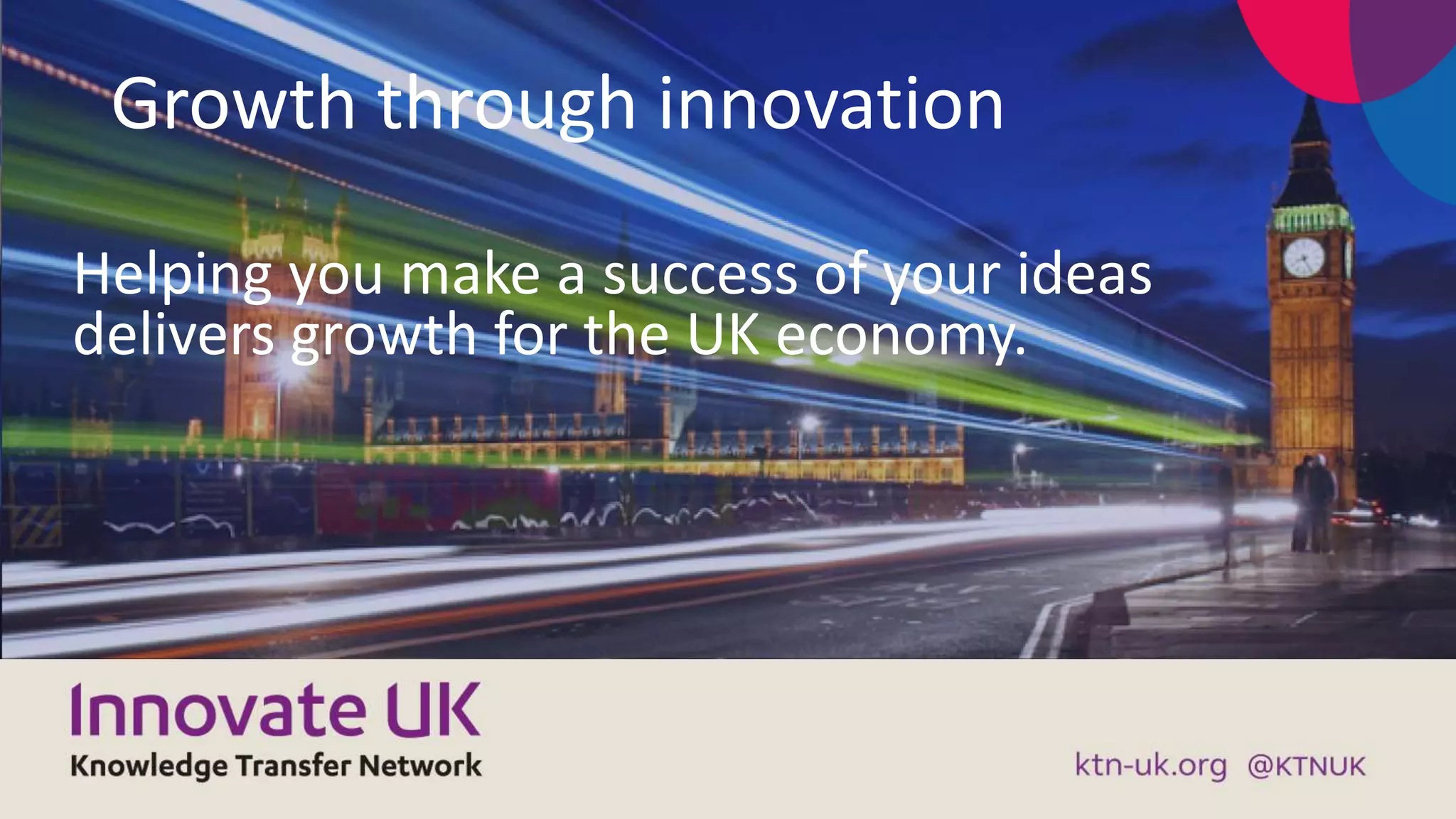 Growth through innovation
Helping you make a success of your ideas
delivers growth for the UK economy.
 